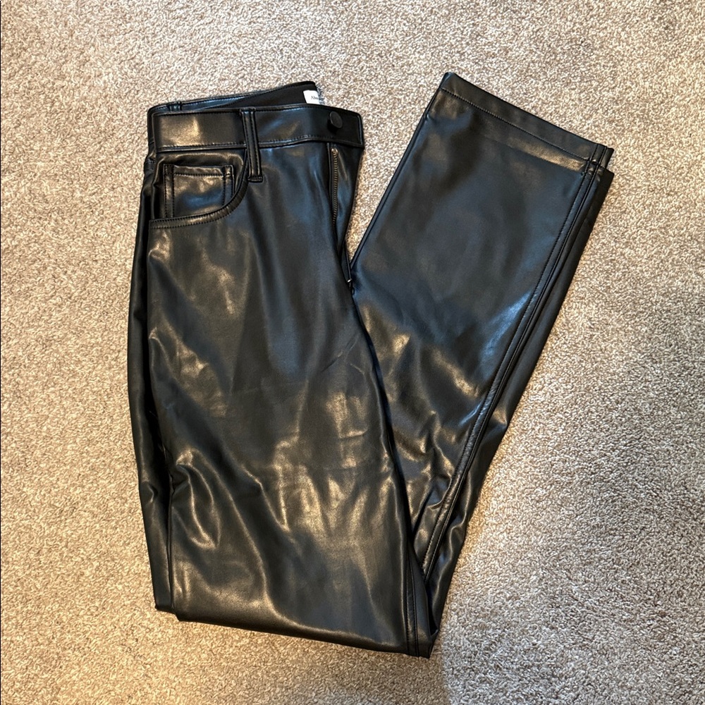 Abercrombie & Fitch Faux Leather Straight-Leg Pants in Black
